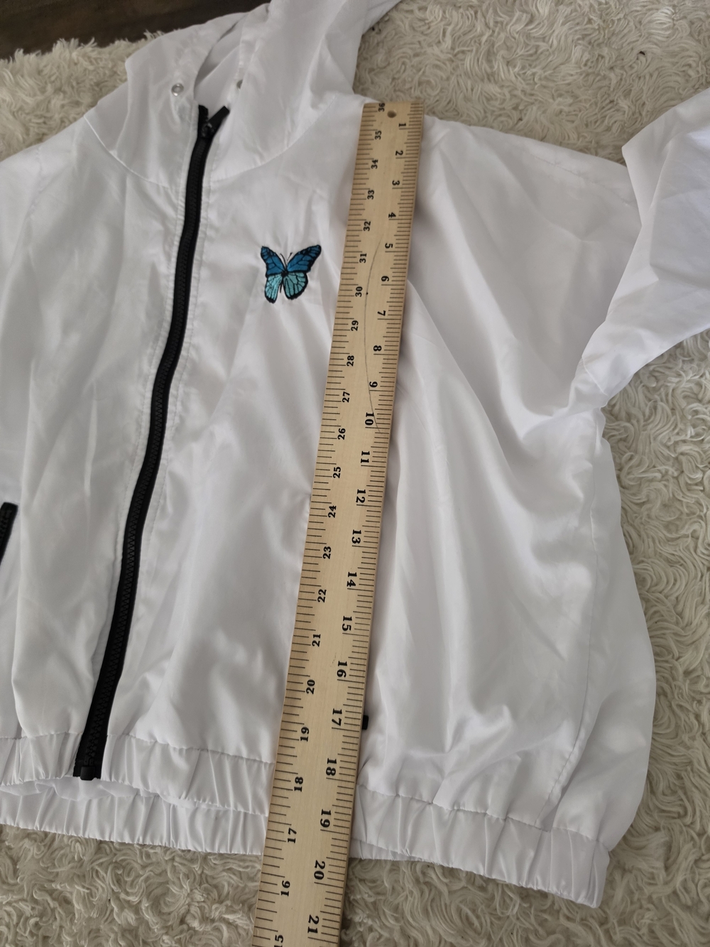 Rue21 White Hooded Bomber Jacket with Blue Butterfly Patch - Picture 5 of 5